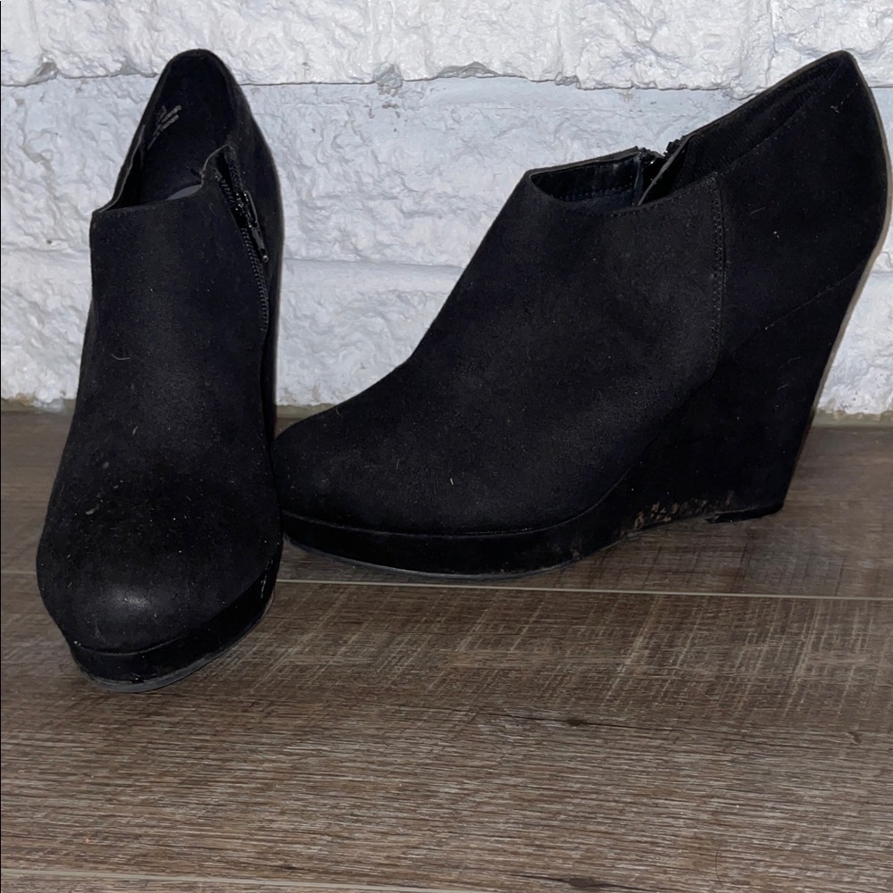 Xappeal Black Suede Wedge Booties
